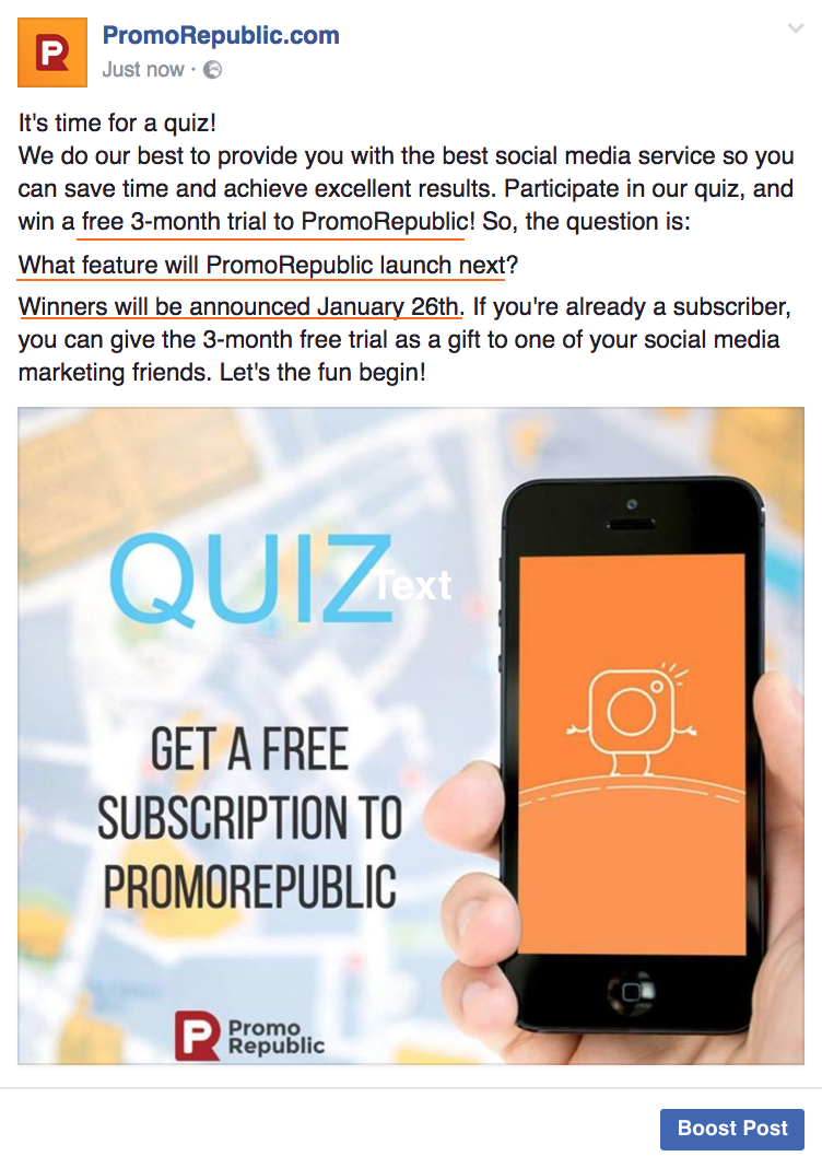 facebook quiz example