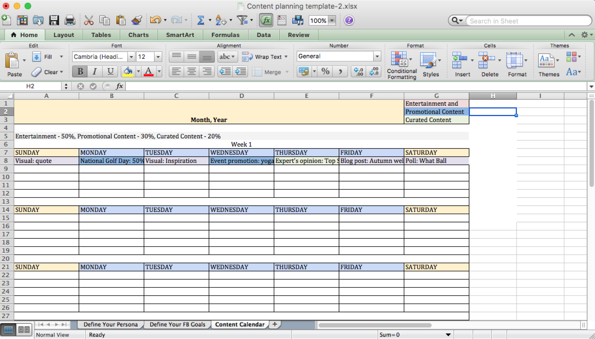 social media posting schedule example