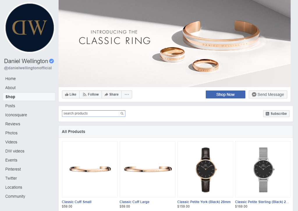 an example of a Facebook shop