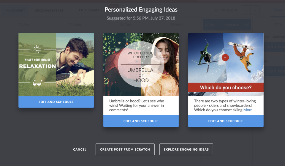 suggestions of engaging posts in Smart Calendar
